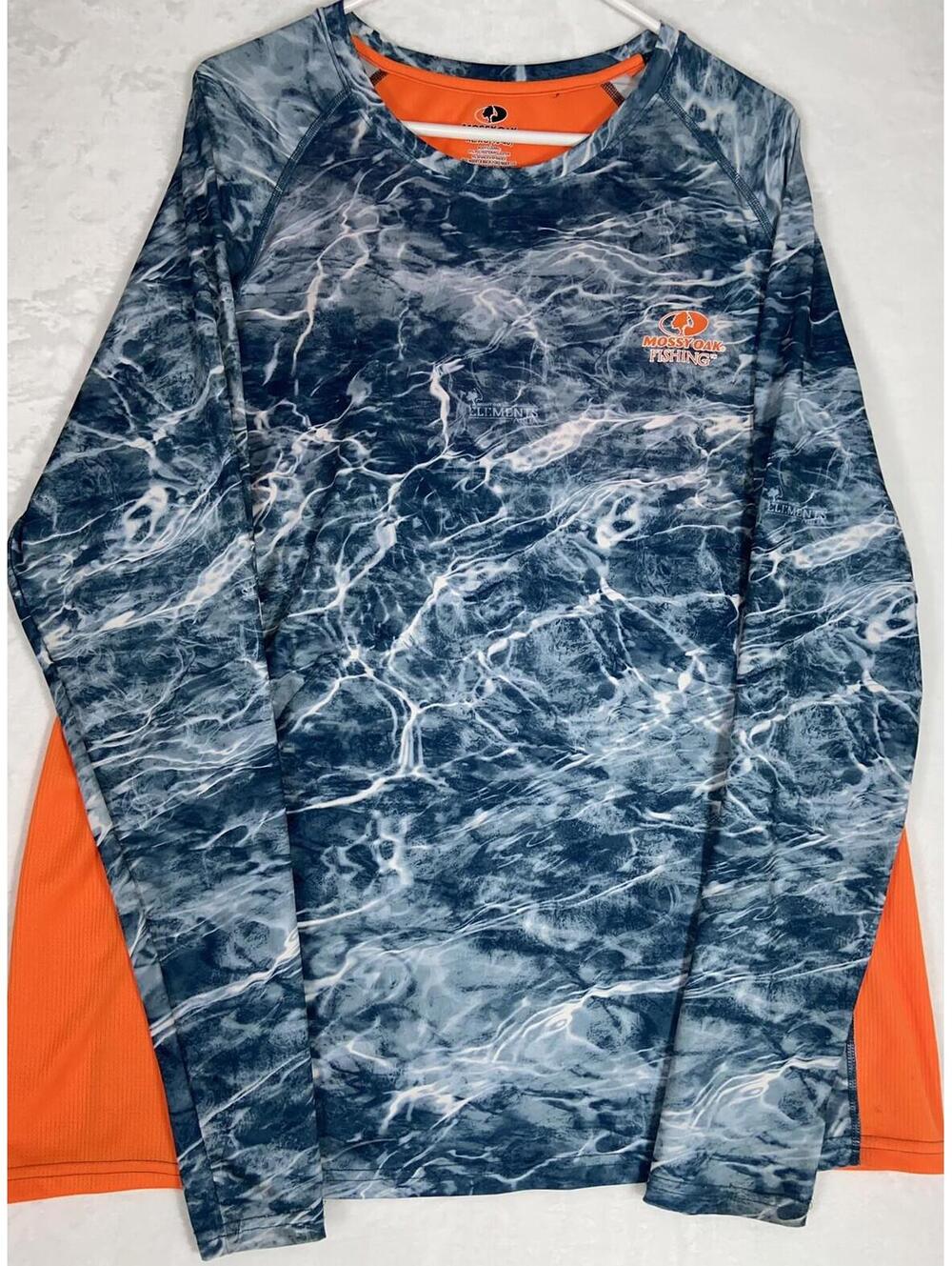 Mossy Oak Men's XL Long Sleeve Performance Fishing Shirt Outdoors Hi Viz Stain